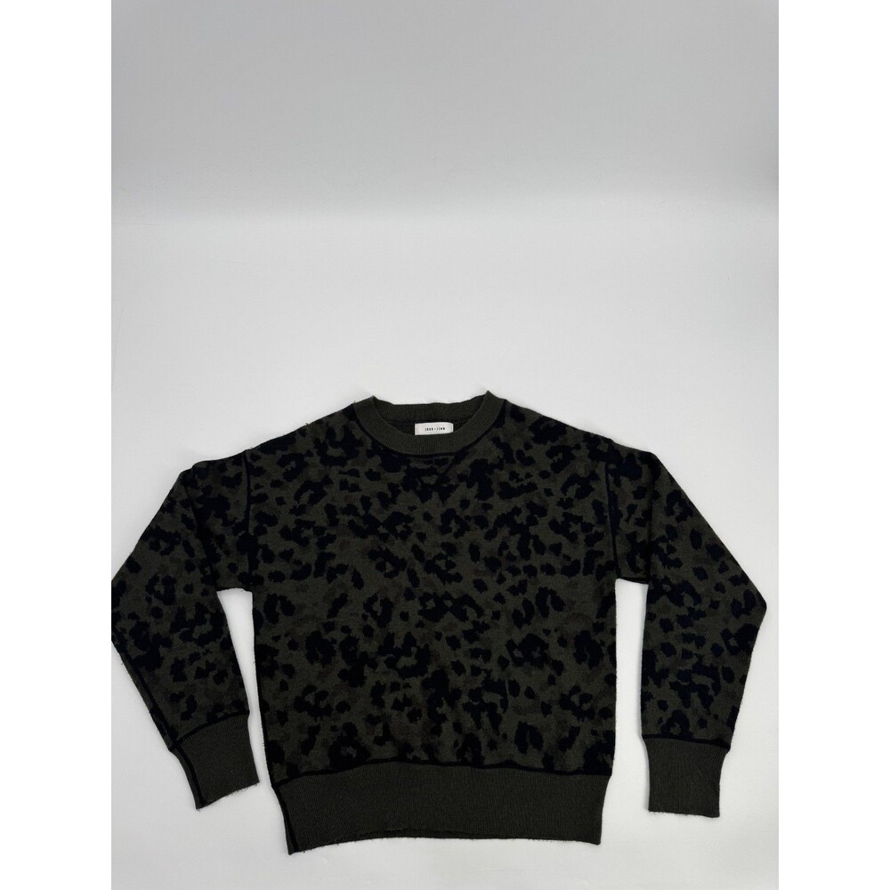 John & Jenn Pullover Sweater Women's Small Petite Green Black Leopard Print